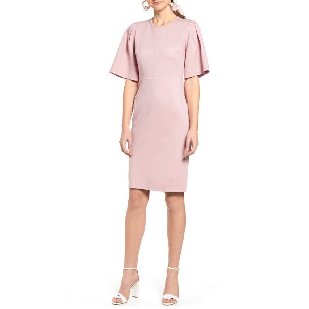 NWTD Rachel Parcell Size S Flutter Sleeve Ponte Dress Pink  *Small Stains*